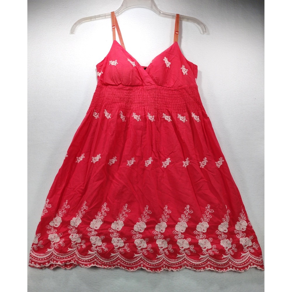 Lia Lee Pink Floral Embroidered Smocked Empire Waist Summer‎ Dress Womens